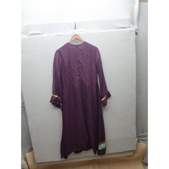 Embroidered Rubashka Couture Purple & Teal Kaftan Long Dress With Beaded Detail - Picture 9 of 9